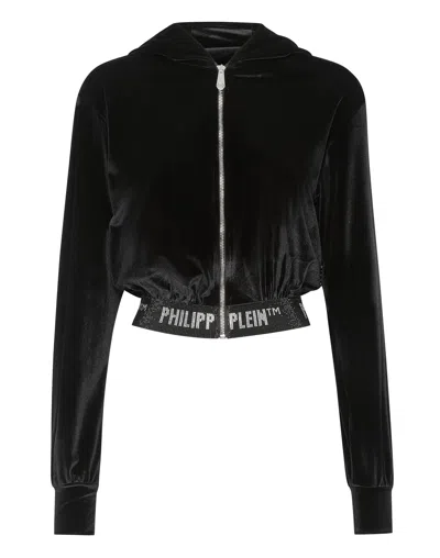 Philipp Plein Hoodie Sweatjacket Crystal In Black