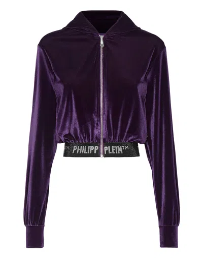 Philipp Plein Hoodie Sweatjacket Crystal In Purple
