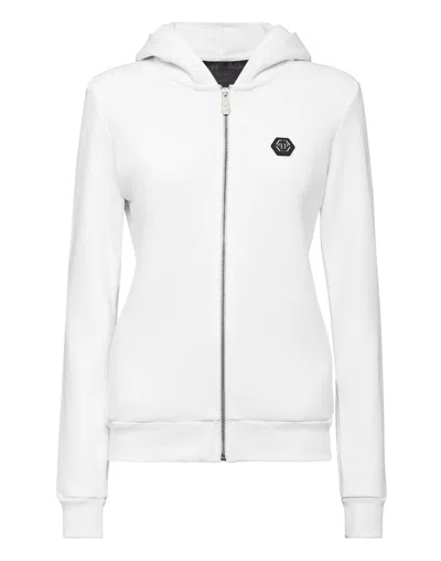 Philipp Plein Hoodie Sweatjacket Full Zip Multicolor Skull In White