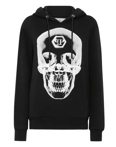 Philipp Plein Hoodie Sweatjacket Skull In Black