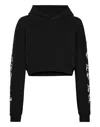 Philipp Plein Logo-embroidered Cropped Hoodie In Black