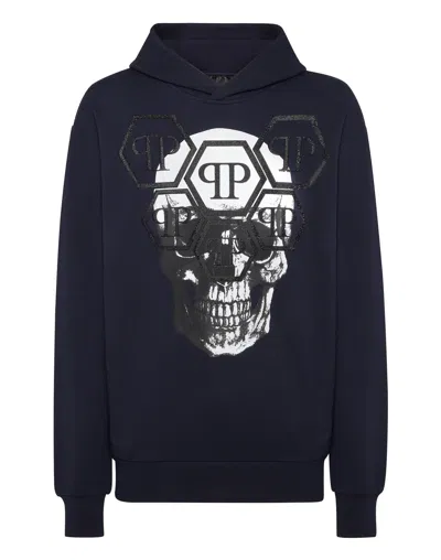 Philipp Plein Hoodie Sweatshirt Ls Skull In Blue