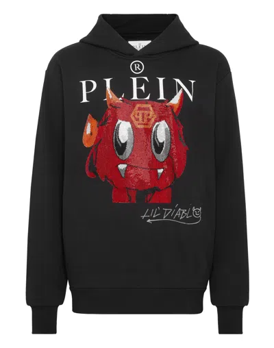 Philipp Plein Hoodie Sweatshirt Monsters With Crystals In Black