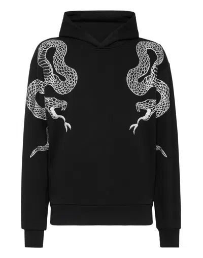 Philipp Plein Embellished Snake-print Detail Hoodie In Black