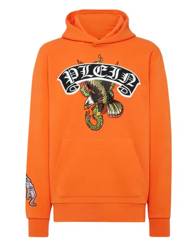 Philipp Plein Hoodie Sweatshirt Stones Gothic Plein In Orange