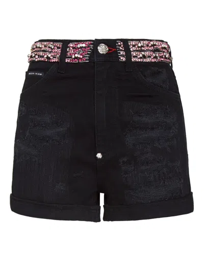 Philipp Plein Hot Pants Crystal In Black