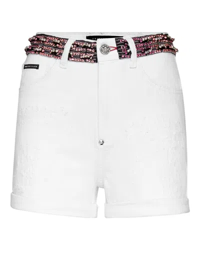 Philipp Plein Hot Pants Crystal In White