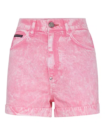 Philipp Plein Hot Pants Crystal In Pink