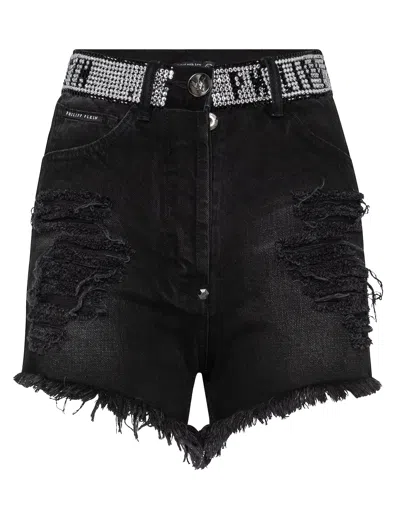 Philipp Plein Hot Pants Crystal Plein In Black