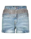 Philipp Plein Crystal Fringe Denim Shorts In Multi