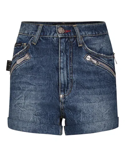 Philipp Plein Hot Pants Zipped In Blue
