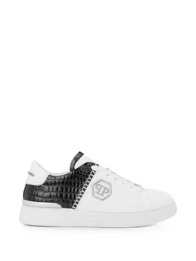 Philipp Plein Icon Cocco Mix Crocodile-effect Sneakers In White