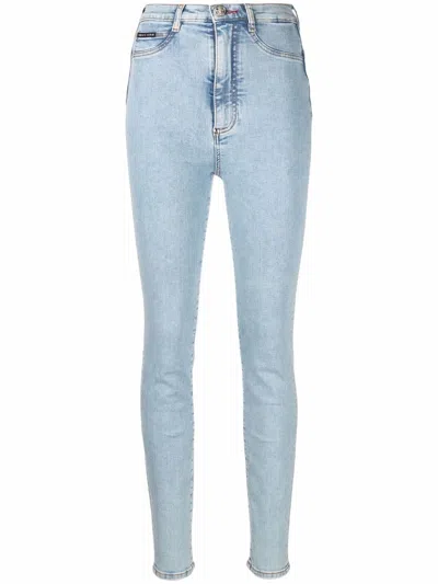 Philipp Plein Iconic High-waist Skinny Jeans In Blau
