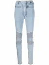 Philipp Plein Iconic High Waisted Biker Jeans In Blau