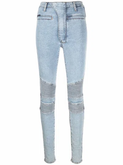 Philipp Plein Iconic High Waisted Biker Jeans In Blau