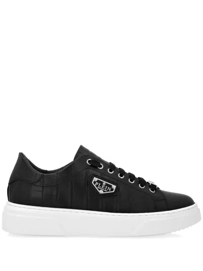 PHILIPP PLEIN ICONIC PLAIN-PLAQUE CROC-EFFECT SNEAKERS