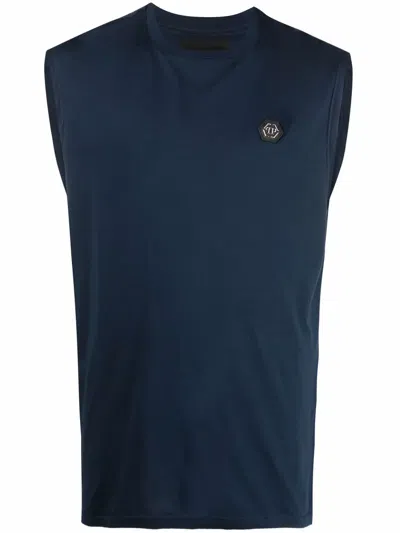Philipp Plein Iconic Plein Sleeveless T-shirt In Blue