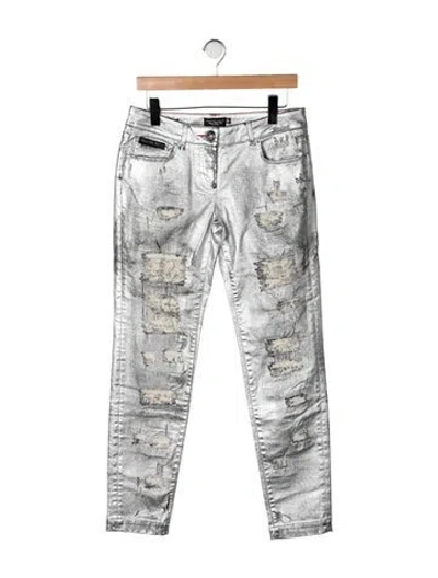 Pre-owned Philipp Plein Illegal Fight Club Boyfriend Skinny Leg Jeans In Metallic/silver