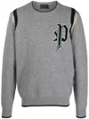 Philipp Plein Intarsia-knit Logo Knitted Sweatshirt In Grey