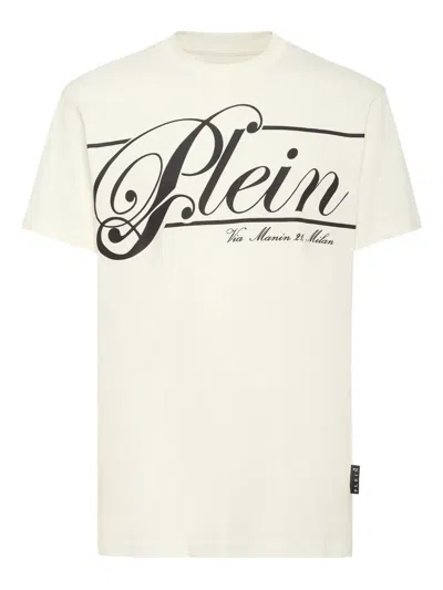 Philipp Plein Italic Logo-print Cotton T-shirt In Neutral