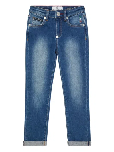Philipp Plein Kids' Italic Plein Skinny Jeans In Blue