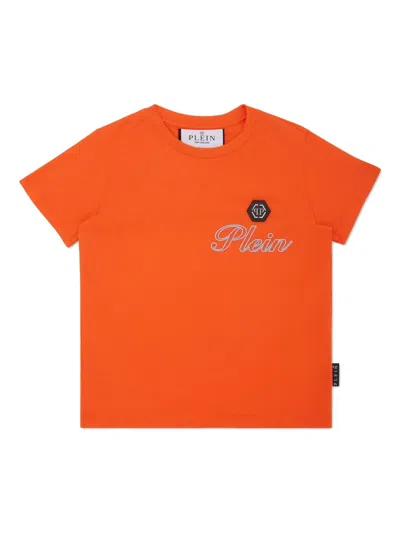 Philipp Plein Kids' Italic Plein T-shirt In Orange