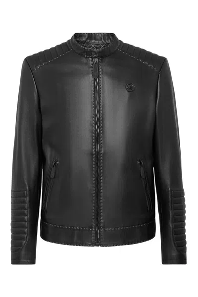 Philipp Plein Quilted Shoulder Stitch Detailing Front Pockets Jacket In Black