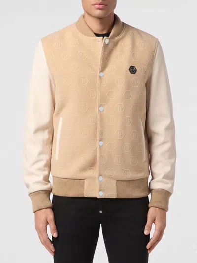 Philipp Plein Pp Monogram Varsity Bomber Jacket In Nude