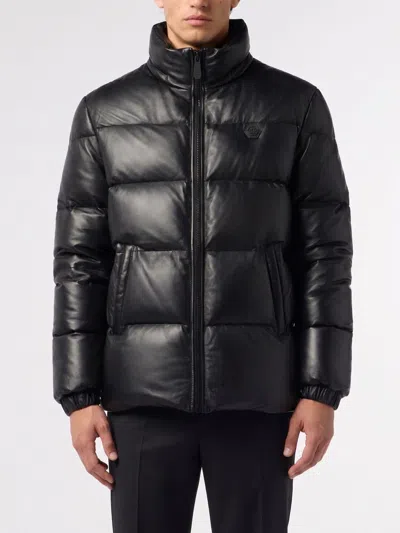 Philipp Plein Lambskin Down Jacket In Black