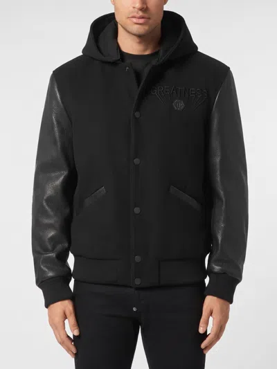 Philipp Plein Hooded Bomber Jacket In Black