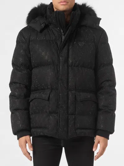 Philipp Plein Monogram Down Jacket With Rhinestones In Black