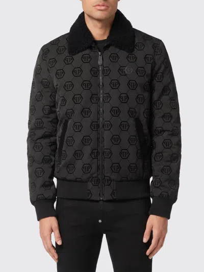 Philipp Plein Pp Aviator Wool Bomber Jacket In Black