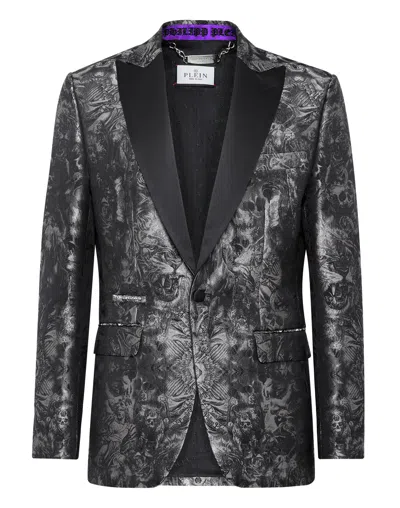 Philipp Plein Jacquard Blazer Lord Fit Gothic Plein With Crystals In Black