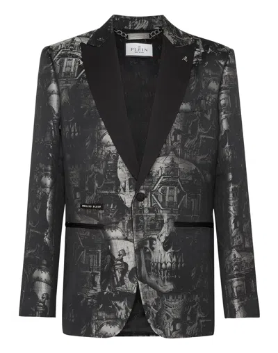 Philipp Plein Jacquard Blazer Lord Fit Skull In Black