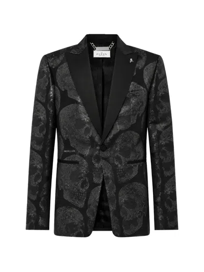 Philipp Plein Jacquard Blazer Regular Fit Skulls In Black