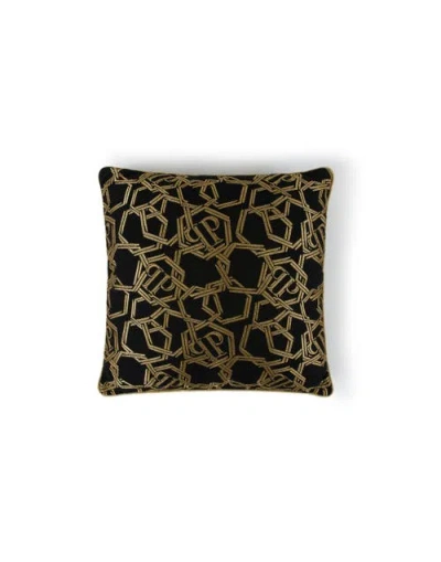 Philipp Plein Jacquard Cushion Chains 40x40 Unisex In Black/lightgold