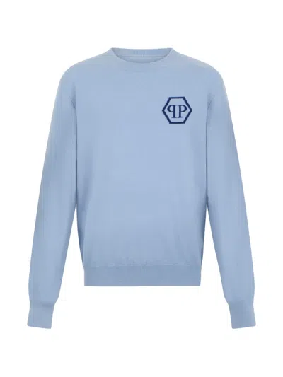 Philipp Plein Cashmere Roundneck Pullover Jacquard Hexagon Men In Multi