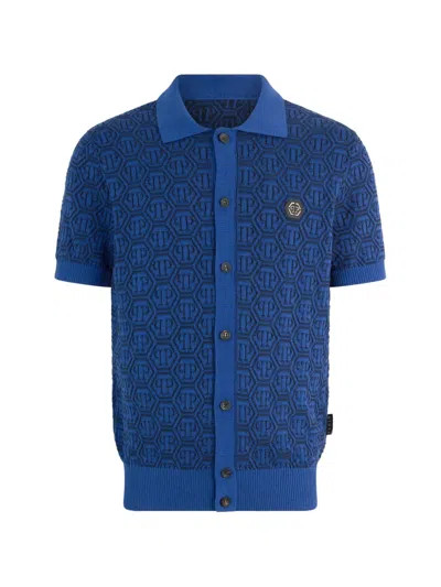 Philipp Plein Jacquard Monogram Cardigan In Blue