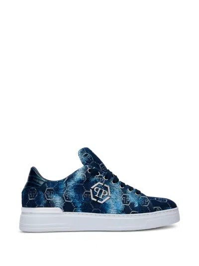 Philipp Plein Jacquard Monogram Low-top Sneakers In Blue