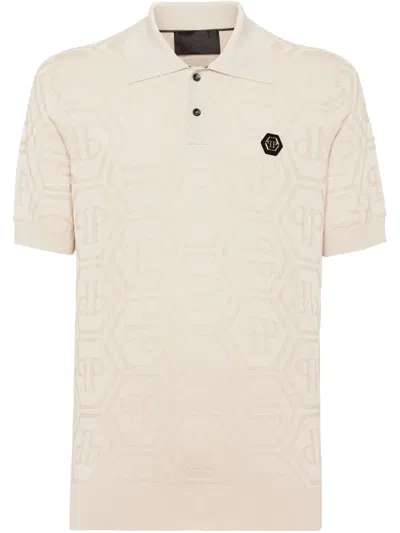 Philipp Plein Poloshirt Mit Jacquard-monogramm In Brown