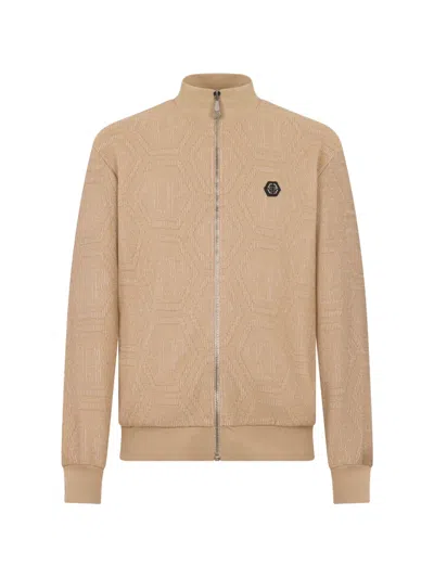 Philipp Plein Jacquard Monogram Tracksuit Jacket In Brown