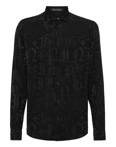 Philipp Plein Jacquard Shirt Sugar Daddy Cut Ls Monogram In Black