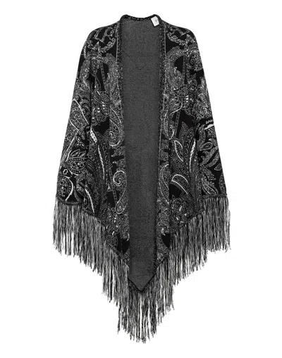 Philipp Plein Jacquard / Wool Cape Paisley Foulard In Black