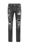 Philipp Plein Distressed Black Slim-fit Jeans With Silhouette In Black