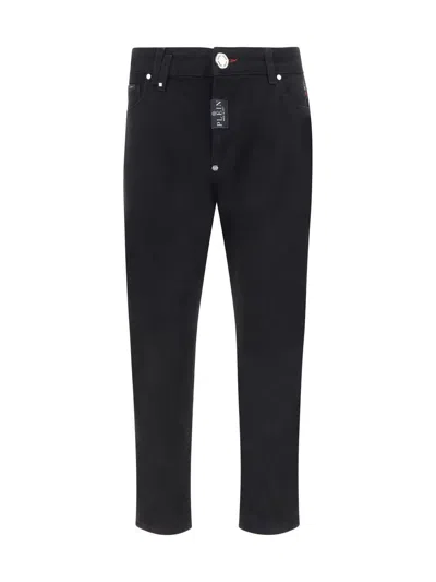 Philipp Plein Cotton Denim Trousers Five Pockets In Black
