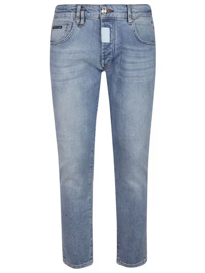 Philipp Plein Mid-wash Five-pocket Trousers Back Pocket In Blue