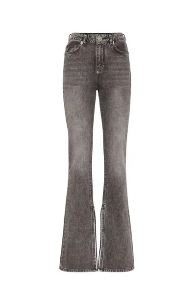 Philipp Plein Flared High-waisted Jeans With Split Hem Design In Brown