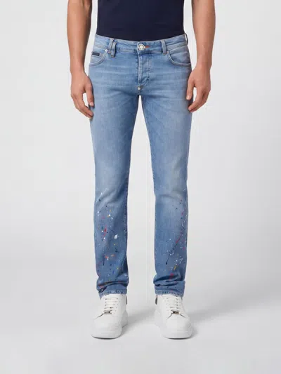 Philipp Plein Super Straight Cut Jeans Paint Men In Multi