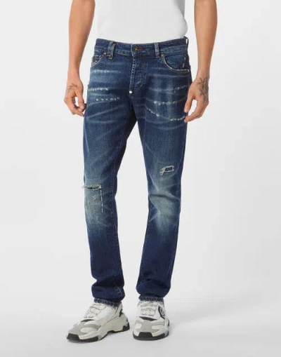 Philipp Plein Jeans Super Straight Cut Men In Blue