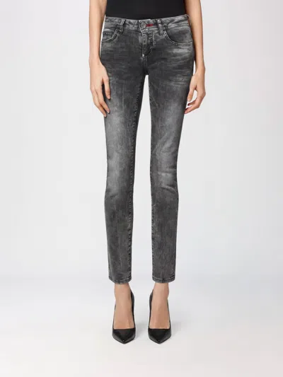 Philipp Plein Grey Cotton Women Jeans In Black